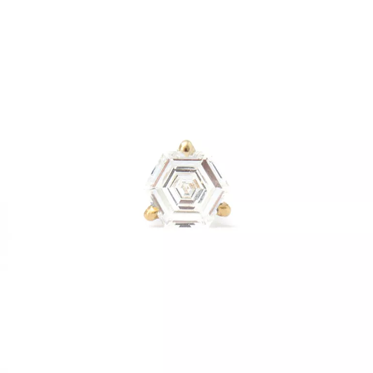 0.14 ctw Hexagon Diamond Vault Three-Prong Stud