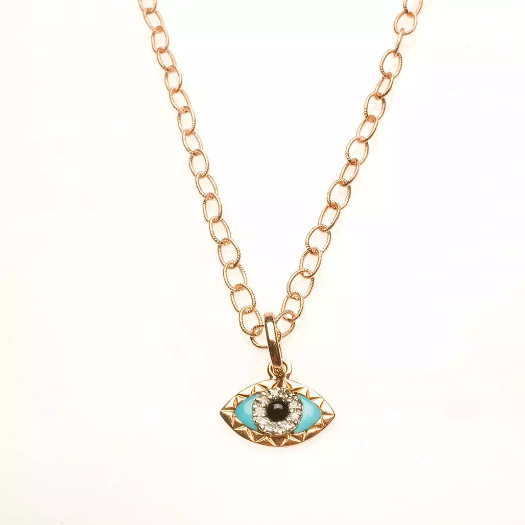 14K Gold Evil Eye with Diamonds and Turquoise