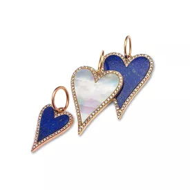 14K Gold Small Blue Lapis and Diamond Elongated Heart Charm