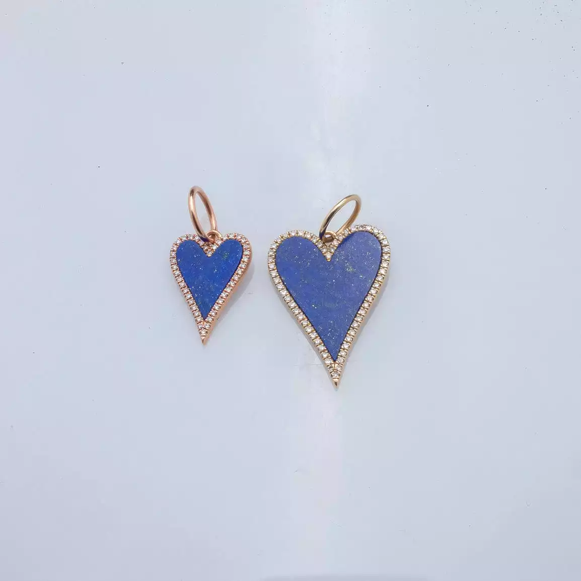 14K Gold Small Blue Lapis and Diamond Elongated Heart Charm