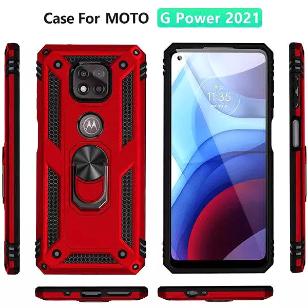 2022 Luxury Armor Ring Bracket Phone case For MOTO G Power 2021 With 2-Pack Screen Protectors