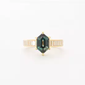 2.15 ct Hexagonal Teal Sapphire Cascade Solitaire