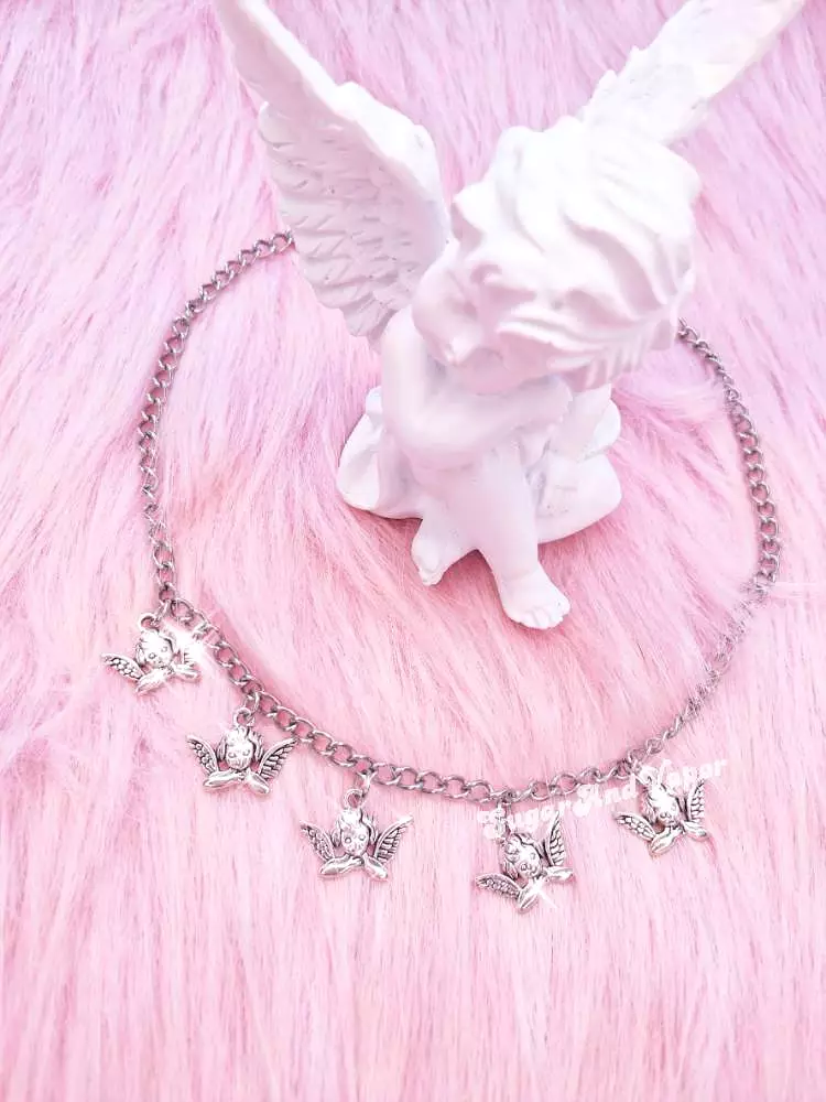 5 Cute Cherub Angels Stainless Steel Necklace 2.0