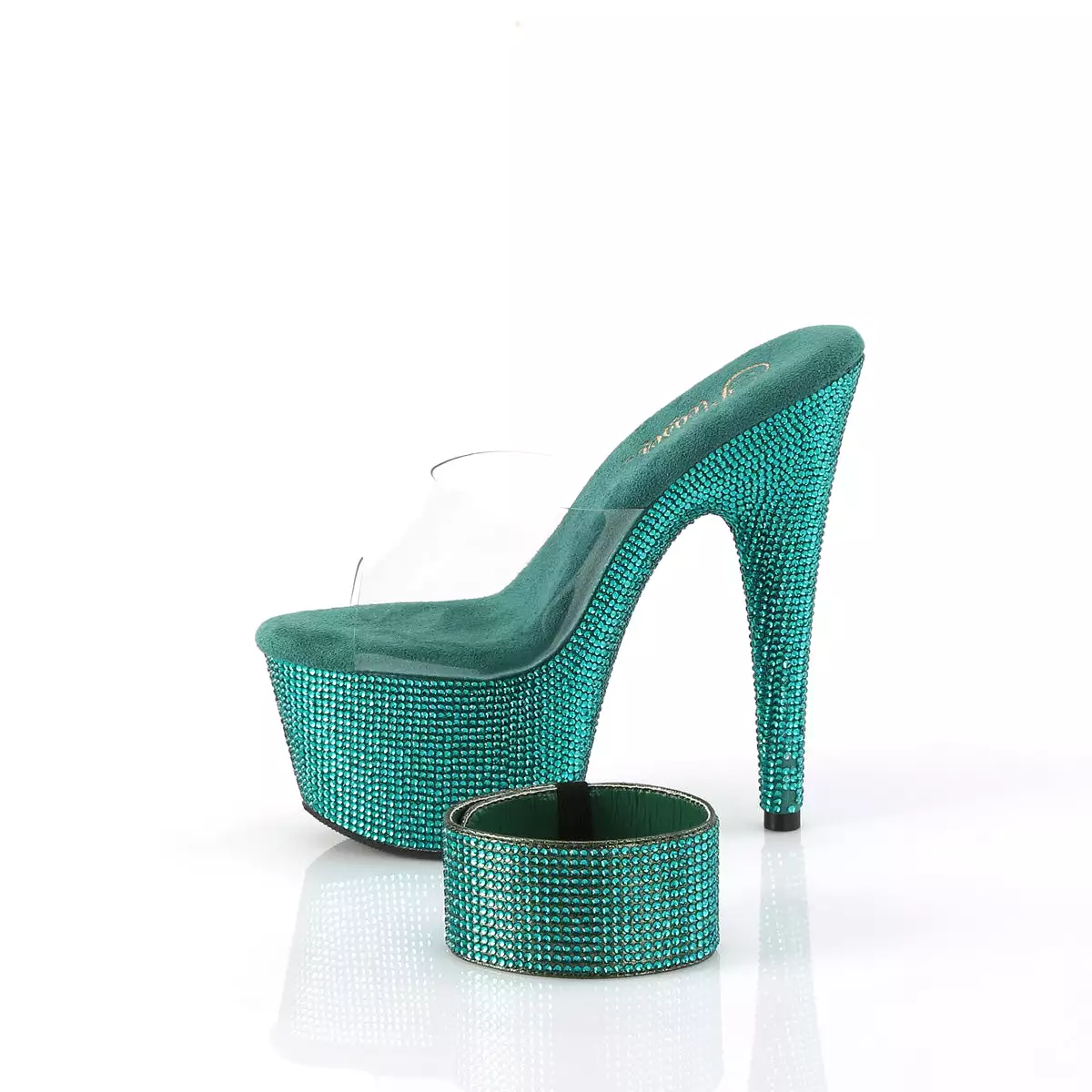 7 Inch Heel BEJEWELED-712RS Clear Green Rhinestone