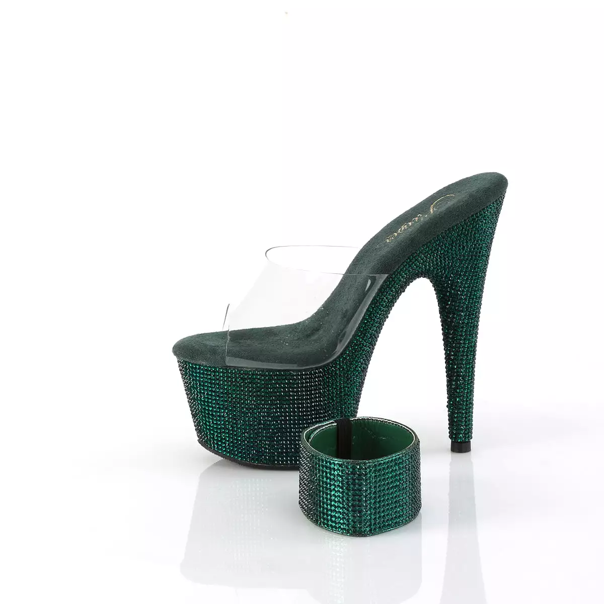 7 Inch Heel BEJEWELED-712RS Green Emerald Rhinestone