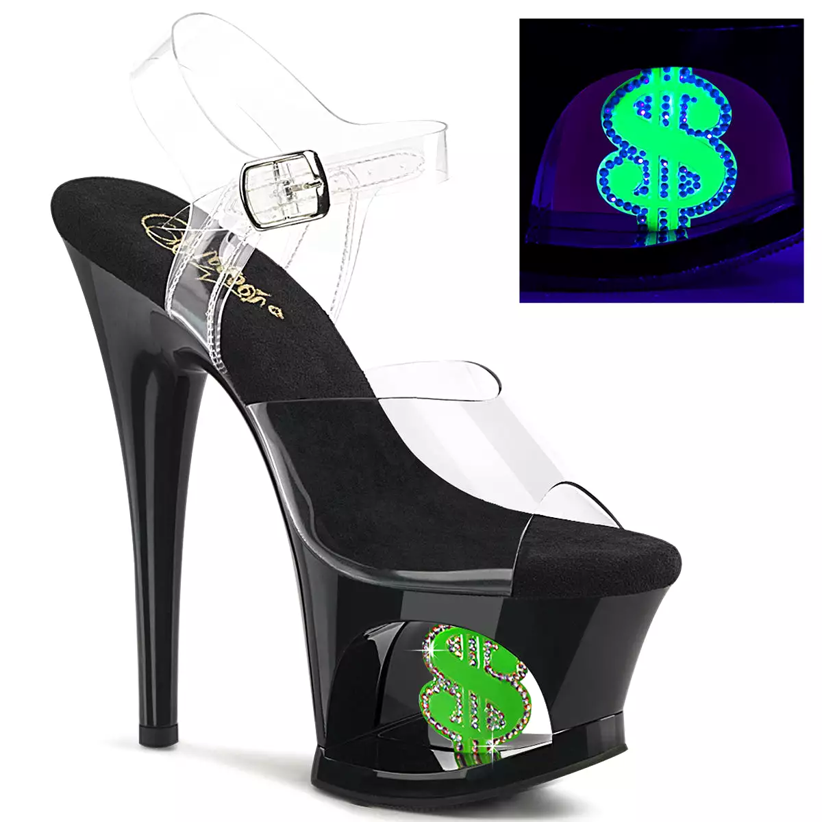 7 Inch Heel MOON-708USD Clear Black Neon Green