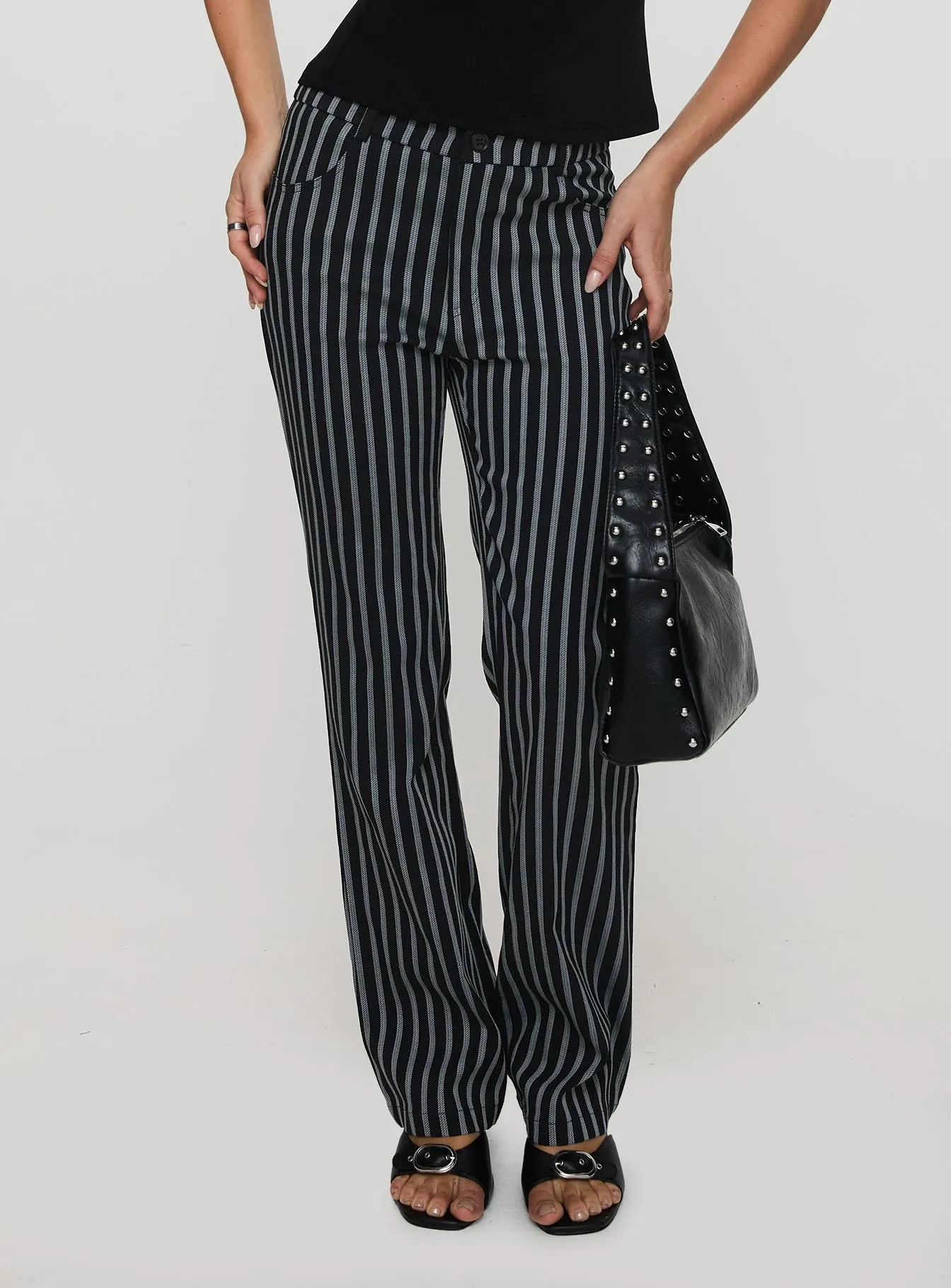 Allude Low Waist Pinstripe Pant Black