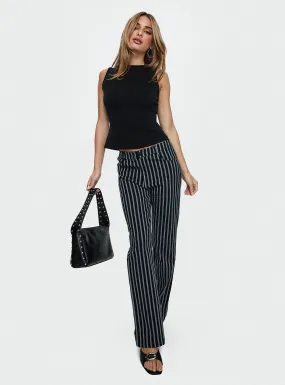 Allude Low Waist Pinstripe Pant Black