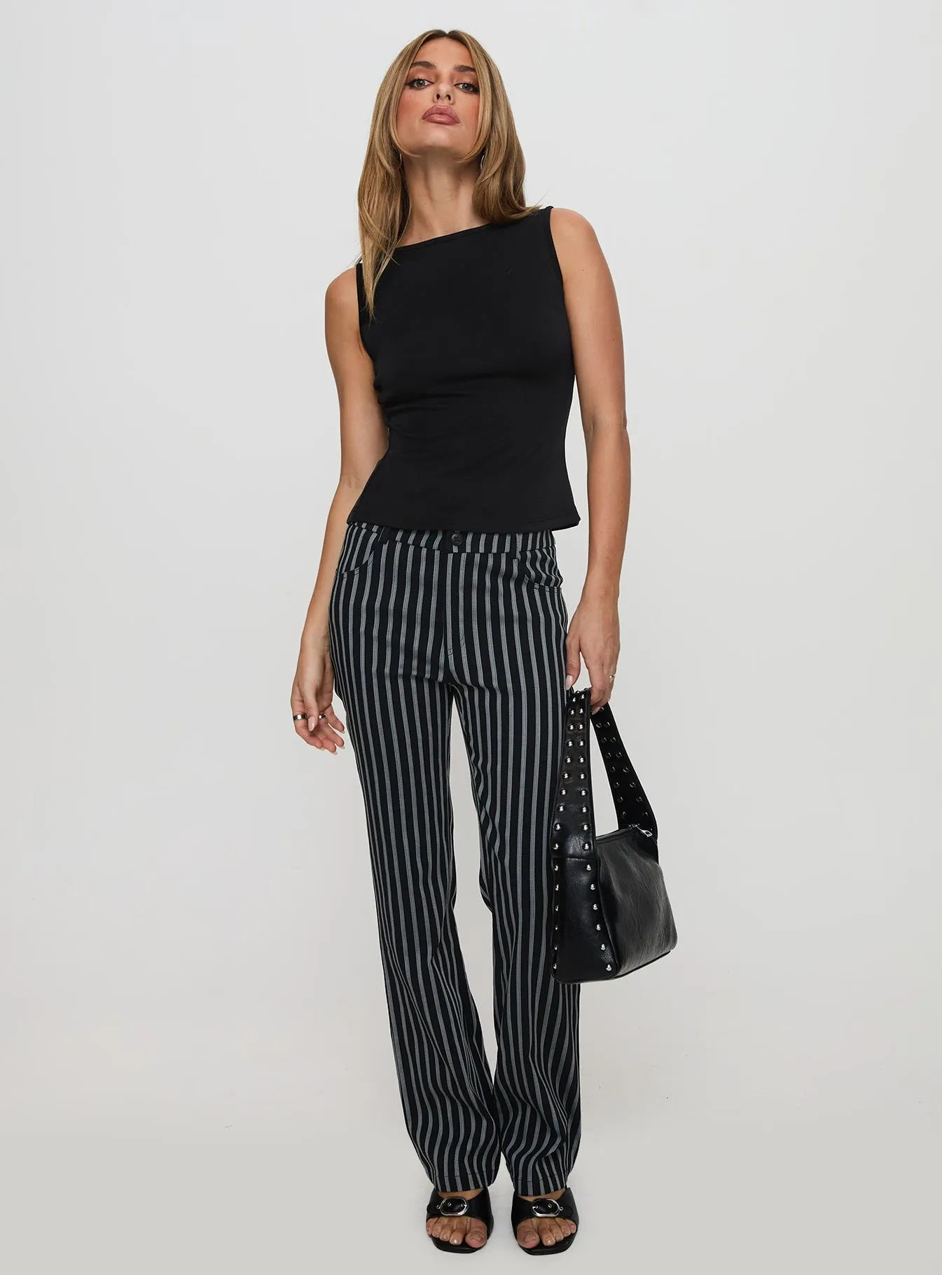 Allude Low Waist Pinstripe Pant Black