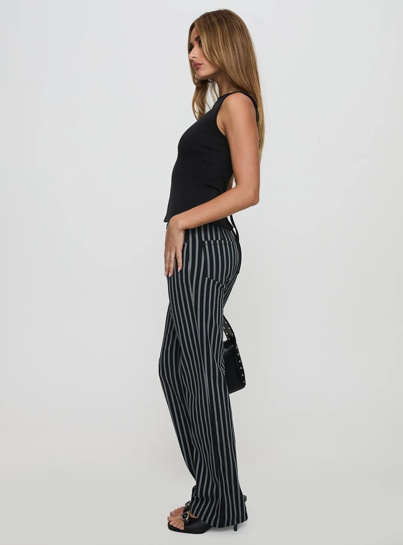 Allude Low Waist Pinstripe Pant Black