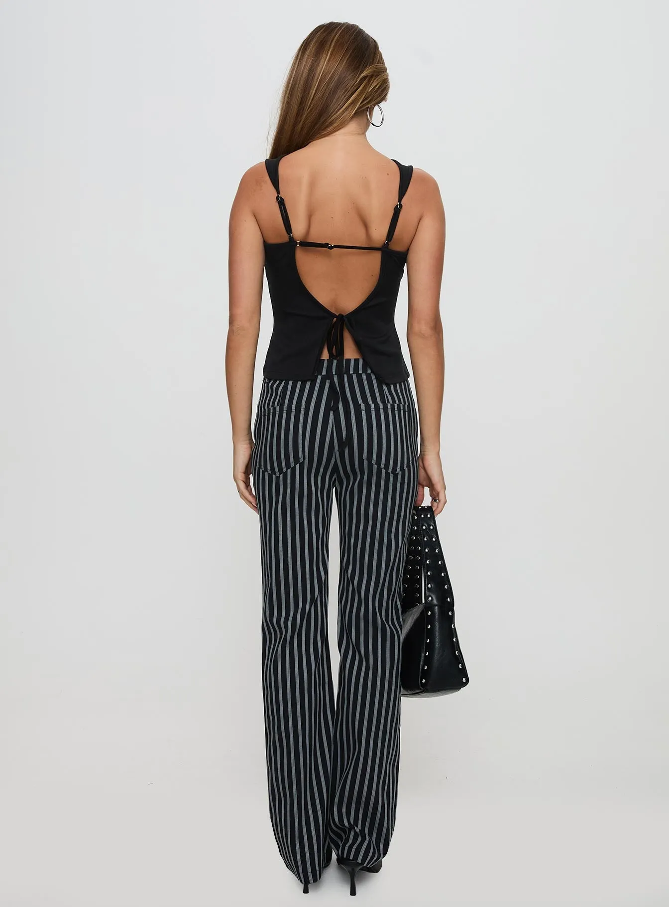 Allude Low Waist Pinstripe Pant Black