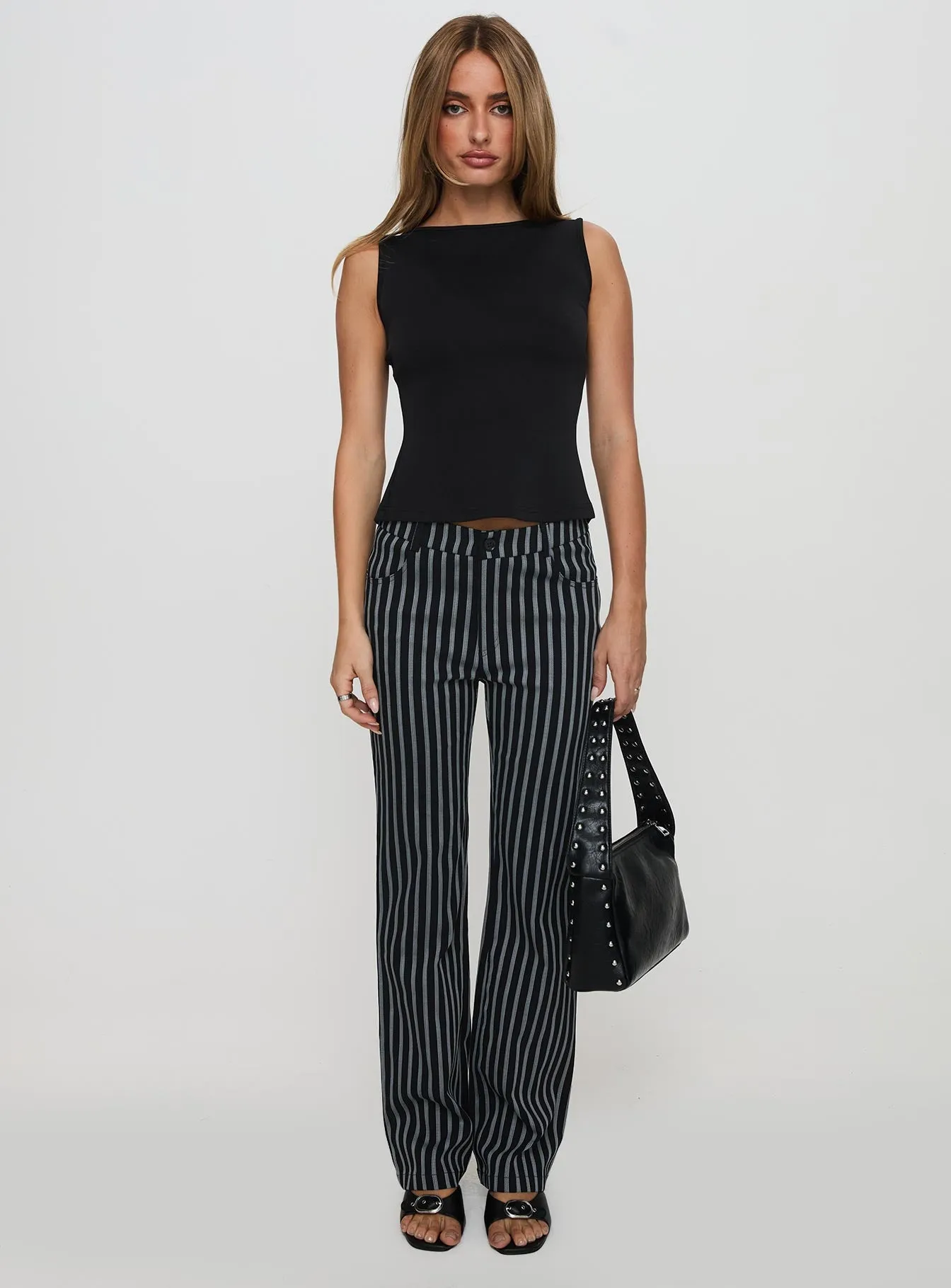 Allude Low Waist Pinstripe Pant Black