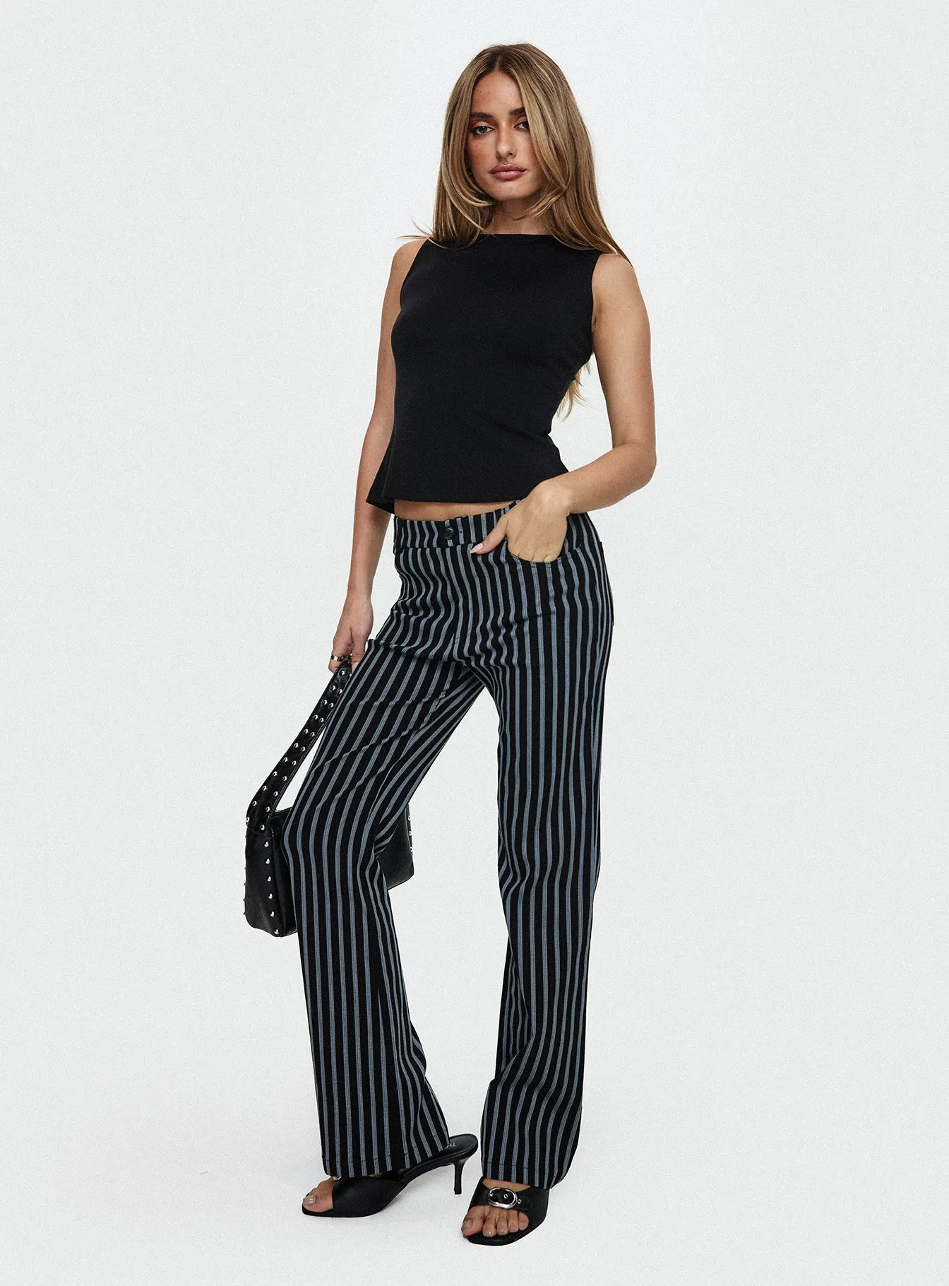 Allude Low Waist Pinstripe Pant Black