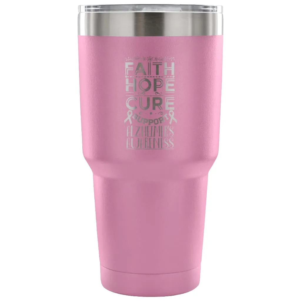 Alzheimer's Awareness Travel Mug Faith Hope Cure 30 oz Stainless Steel Tumbler