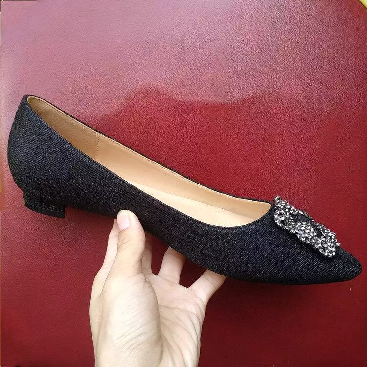 Black Satin Sequined Rhinestones Crystal Diamond Bridal Flats