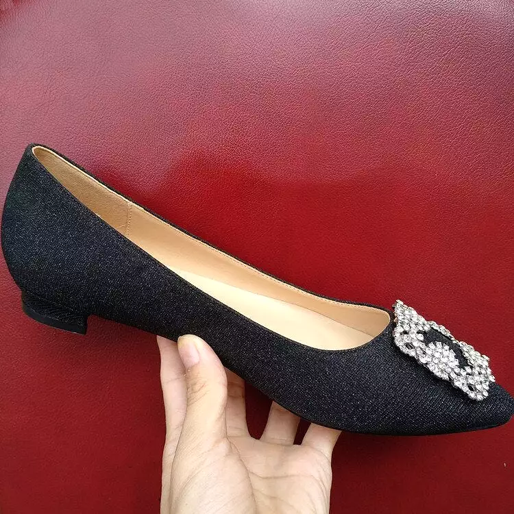 Black Satin Sequined Rhinestones Crystal Diamond Bridal Flats