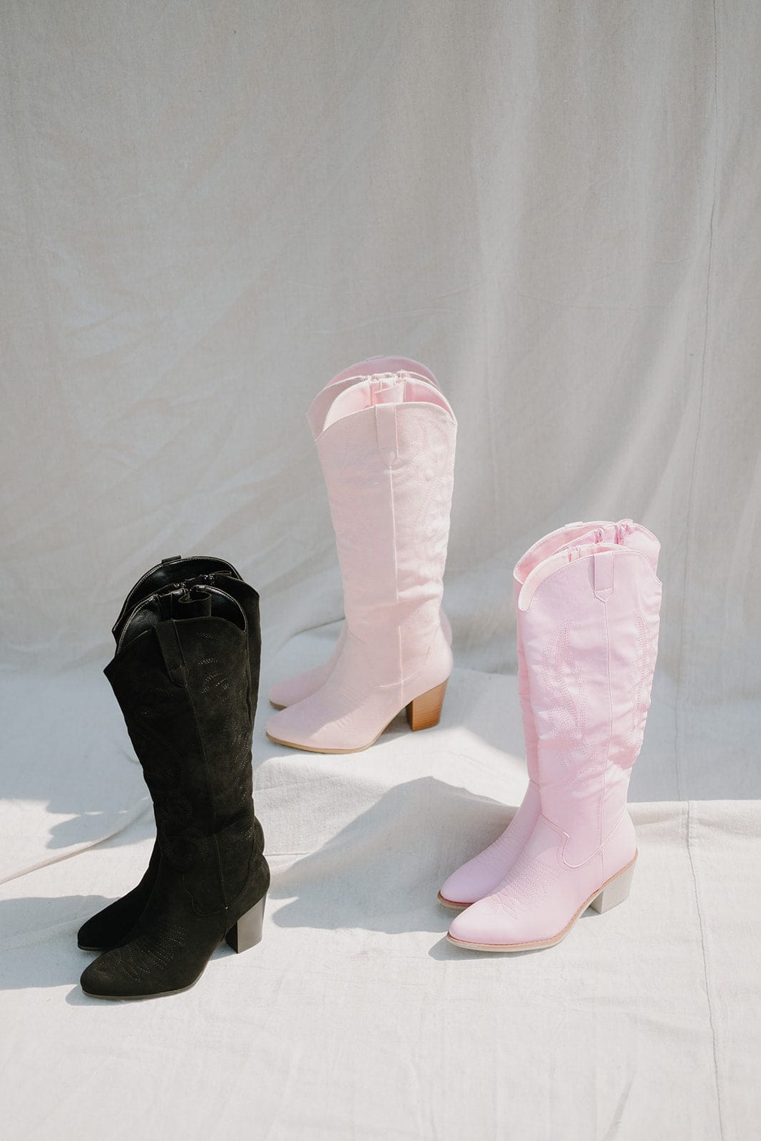 Black Suede Knee High Cowgirl Boots