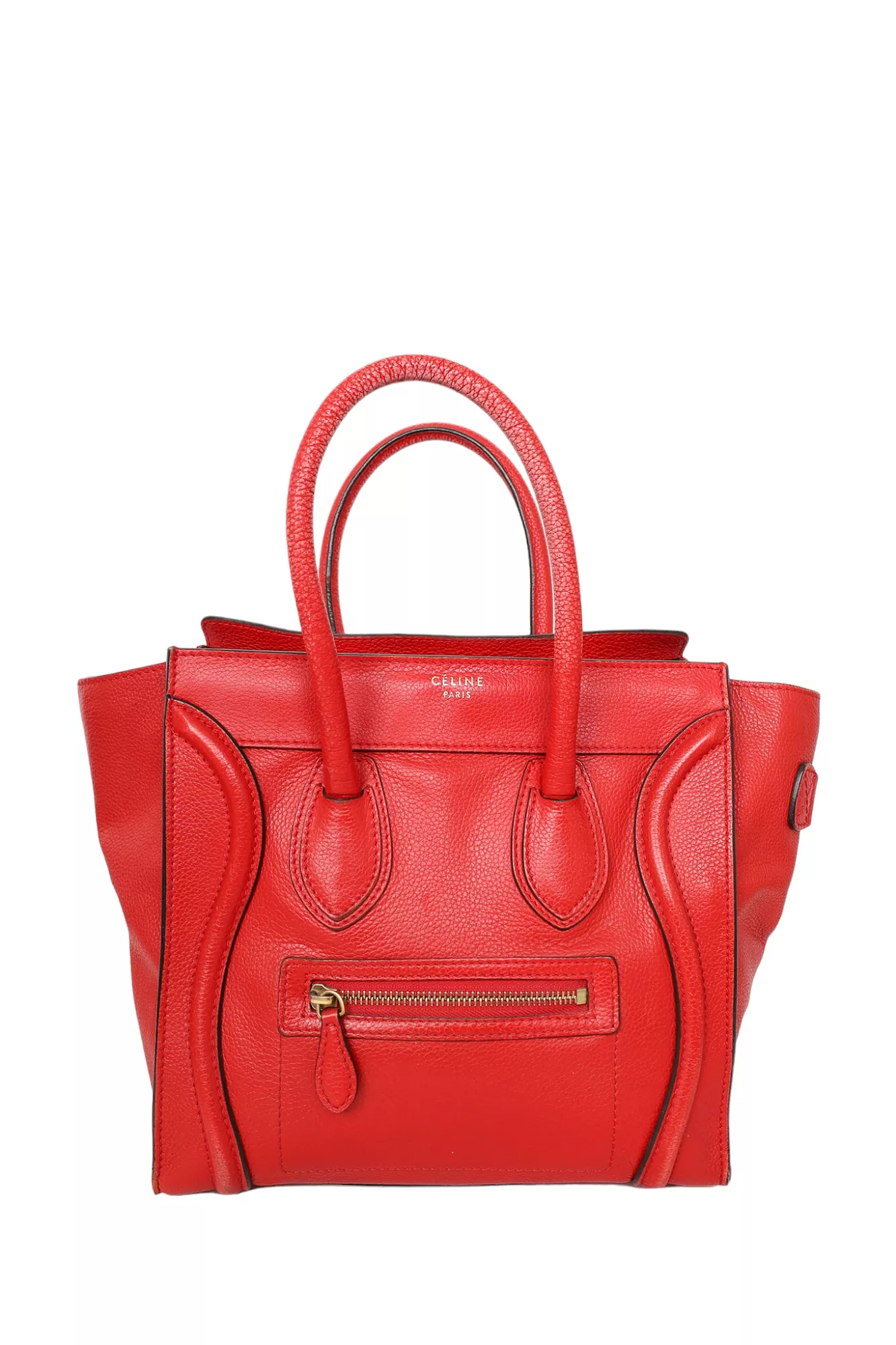 Celine Red Leather Mini Luggage Tote Bag