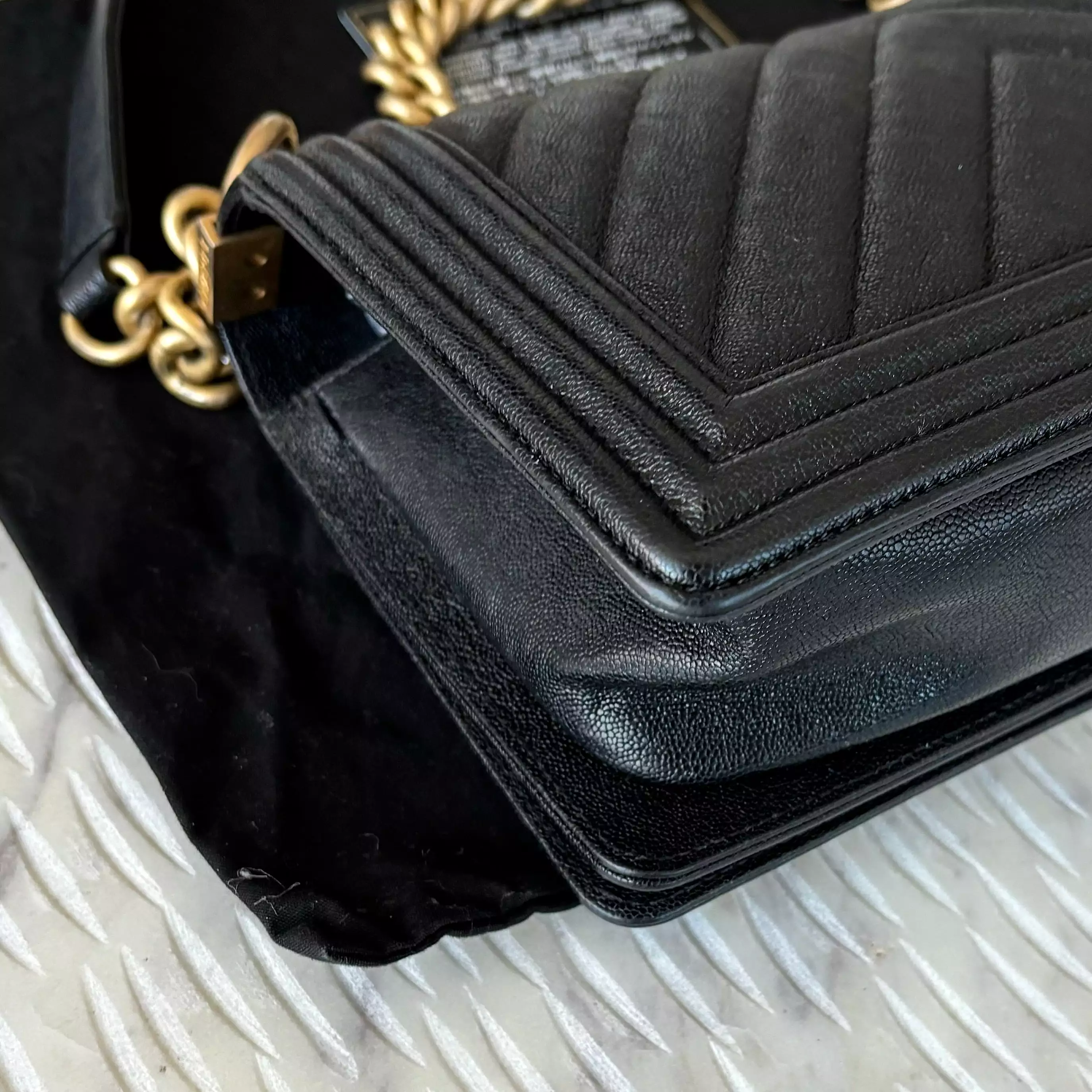 Chanel Boy Flap Bag Chevron Caviar Old Medium