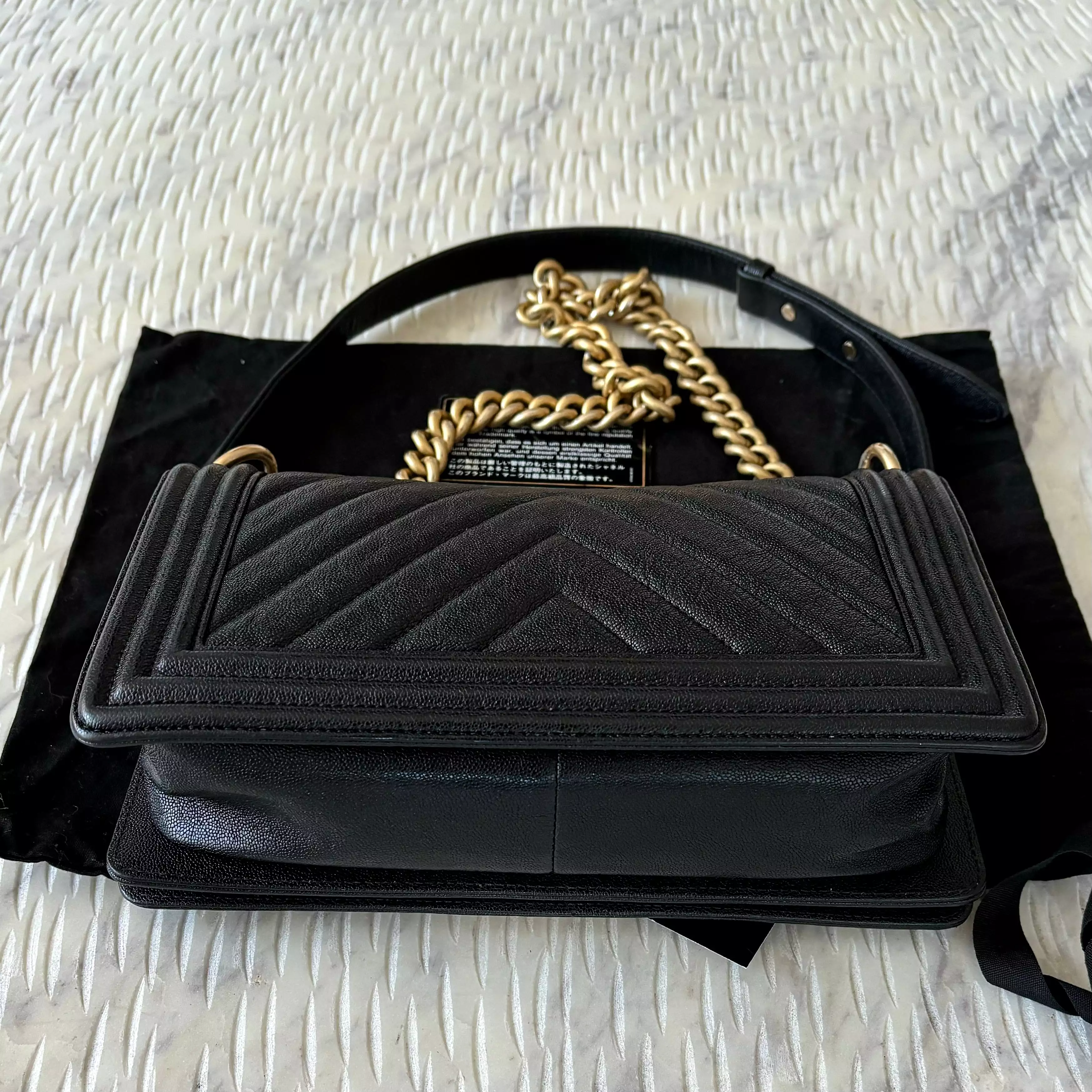 Chanel Boy Flap Bag Chevron Caviar Old Medium