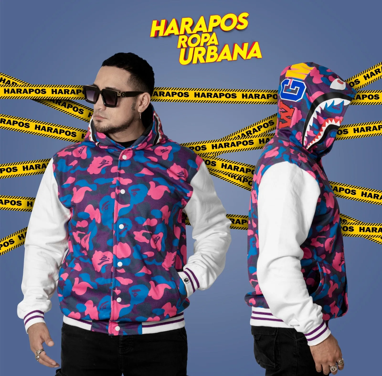 Chaqueta bape universitaria rosa camuflado mangas blancas