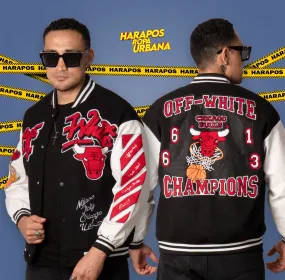 Chaqueta Chicago Bulls - Off White con bordados negro/blanco