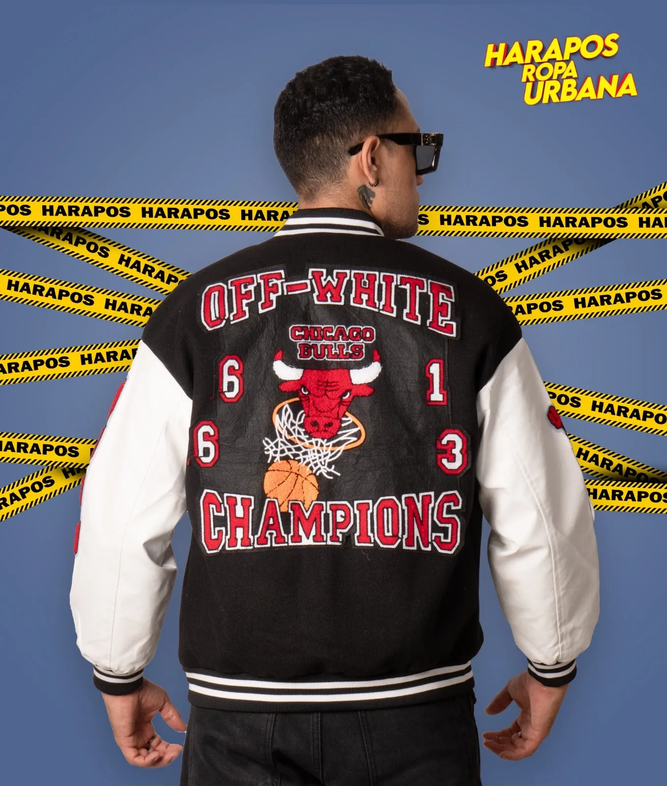 Chaqueta Chicago Bulls - Off White con bordados negro/blanco