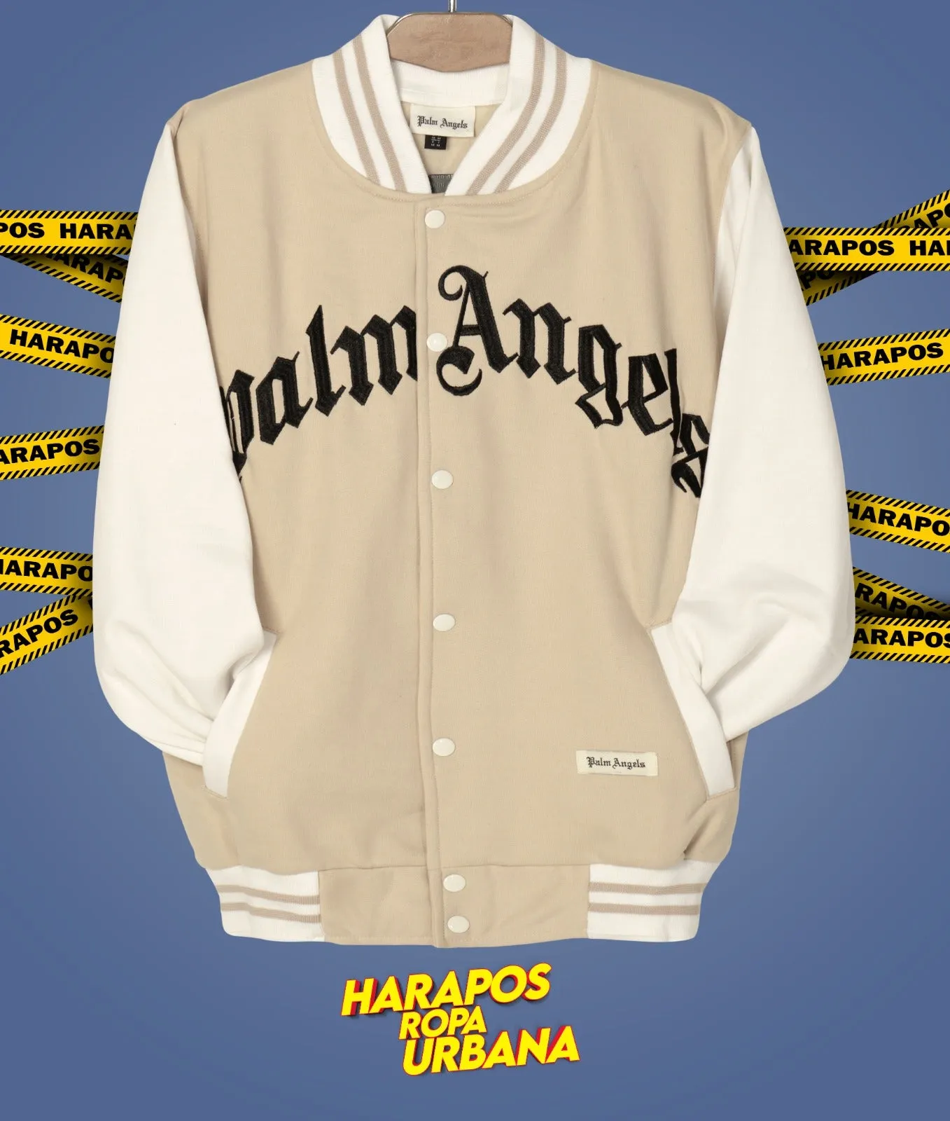 Chaqueta palm angels universitaria crema mangas blancas