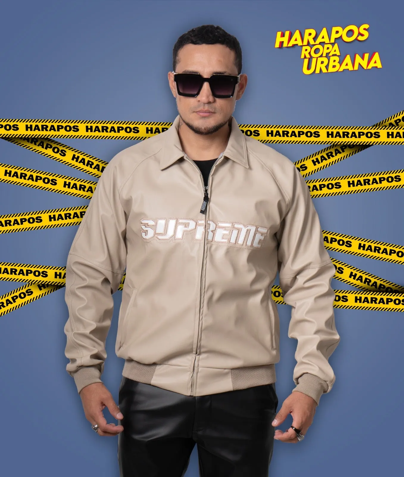 Chaqueta supreme de cuero crema