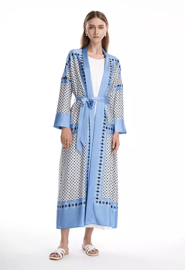 Circle All Over Patterned Multicolored Maxi Open Abaya