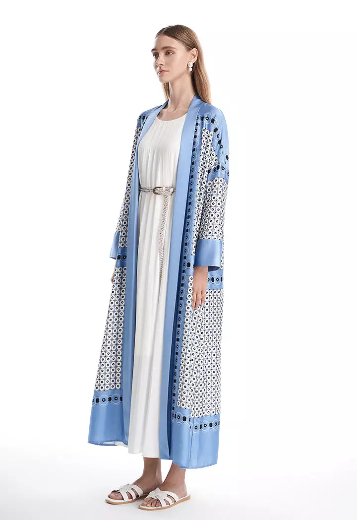 Circle All Over Patterned Multicolored Maxi Open Abaya