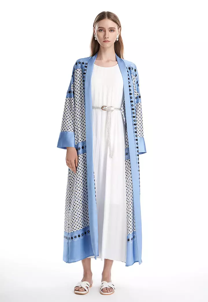 Circle All Over Patterned Multicolored Maxi Open Abaya