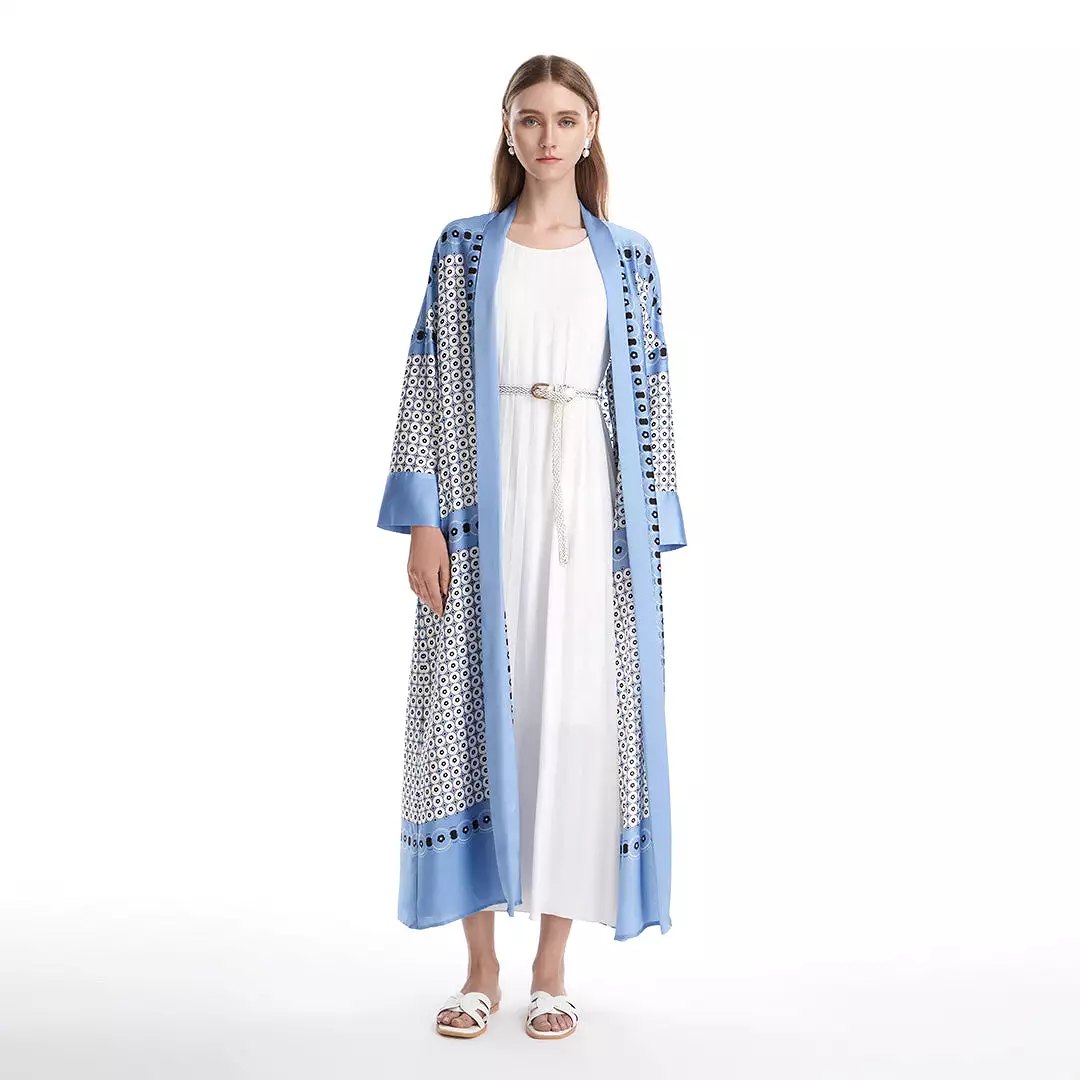 Circle All Over Patterned Multicolored Maxi Open Abaya