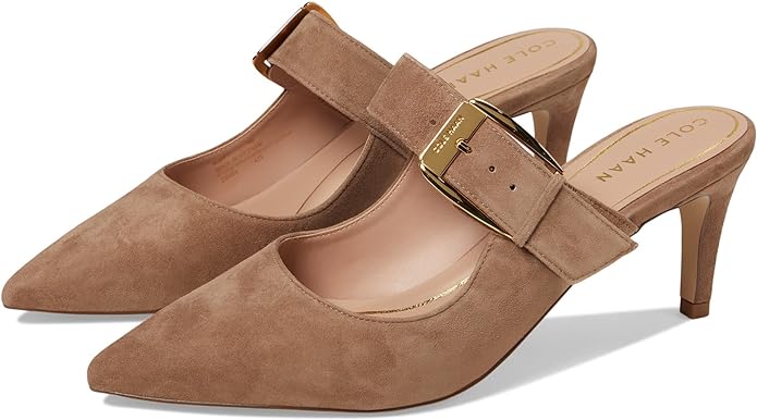 Cole Haan Vandam Buckle Light Whiskey Suede Pointed Toe Kitten Heeled Dress Pump