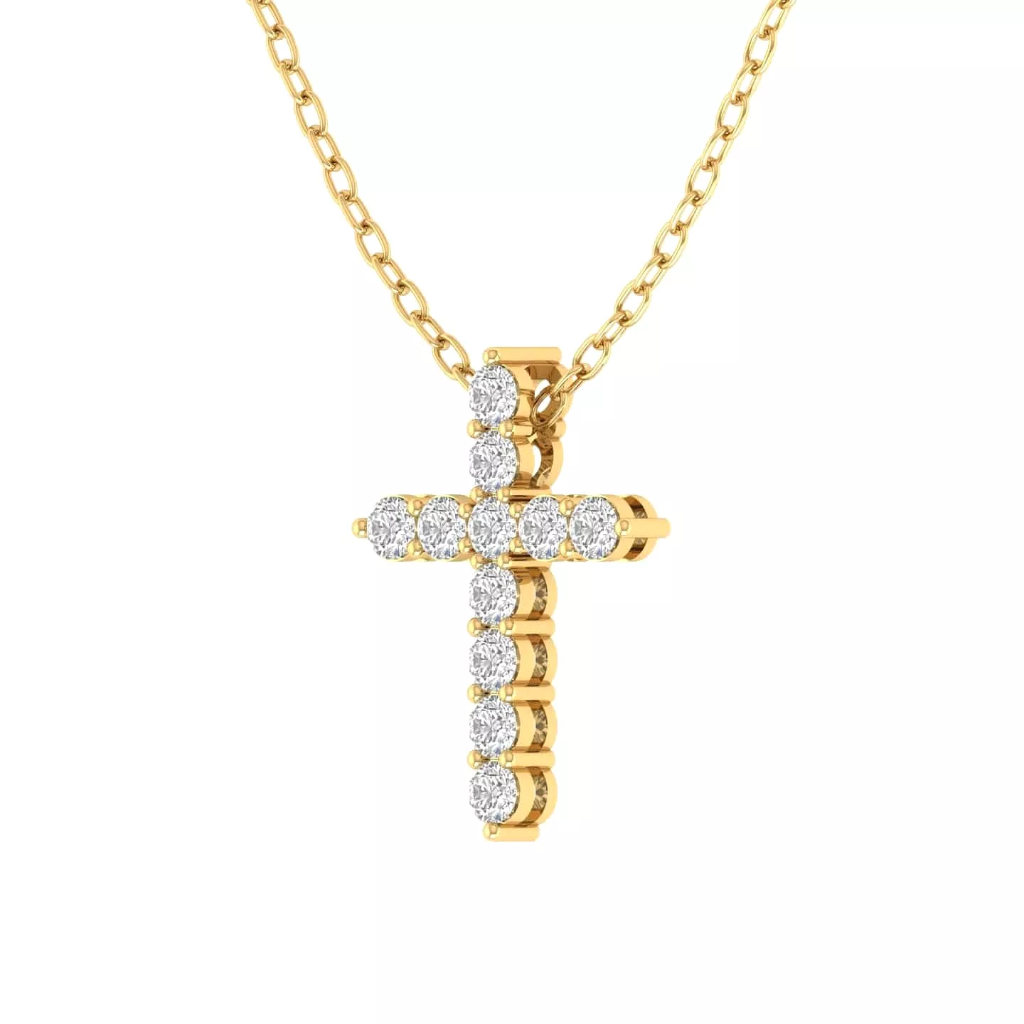 Diamond Cross  in Solid 14K Gold, Lab Grown, Prong Set