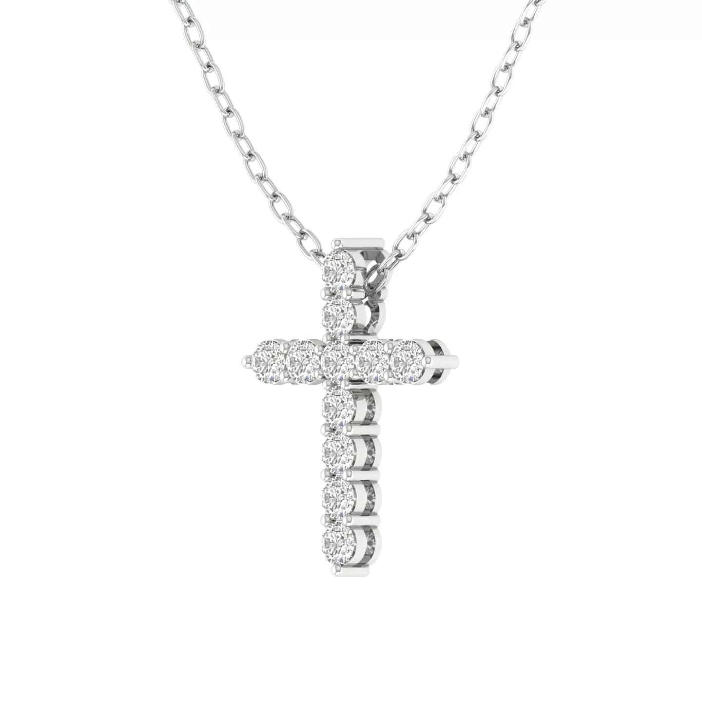 Diamond Cross  in Solid 14K Gold, Lab Grown, Prong Set