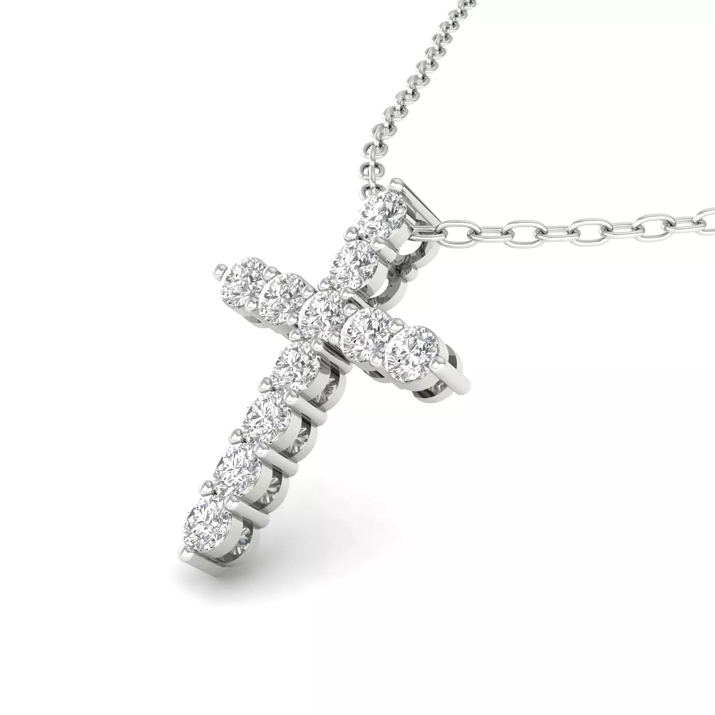 Diamond Cross  in Solid 14K Gold, Lab Grown, Prong Set