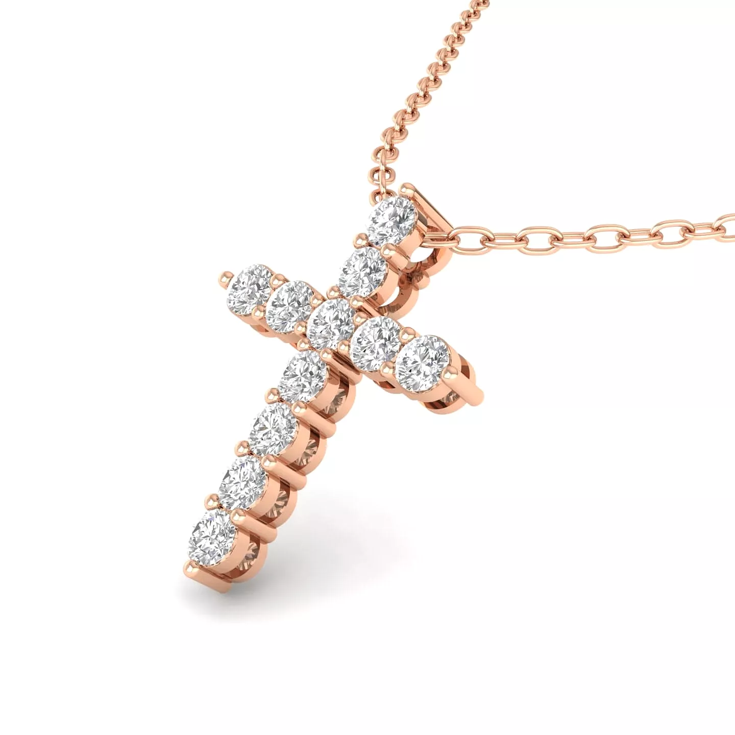 Diamond Cross  in Solid 14K Gold, Lab Grown, Prong Set