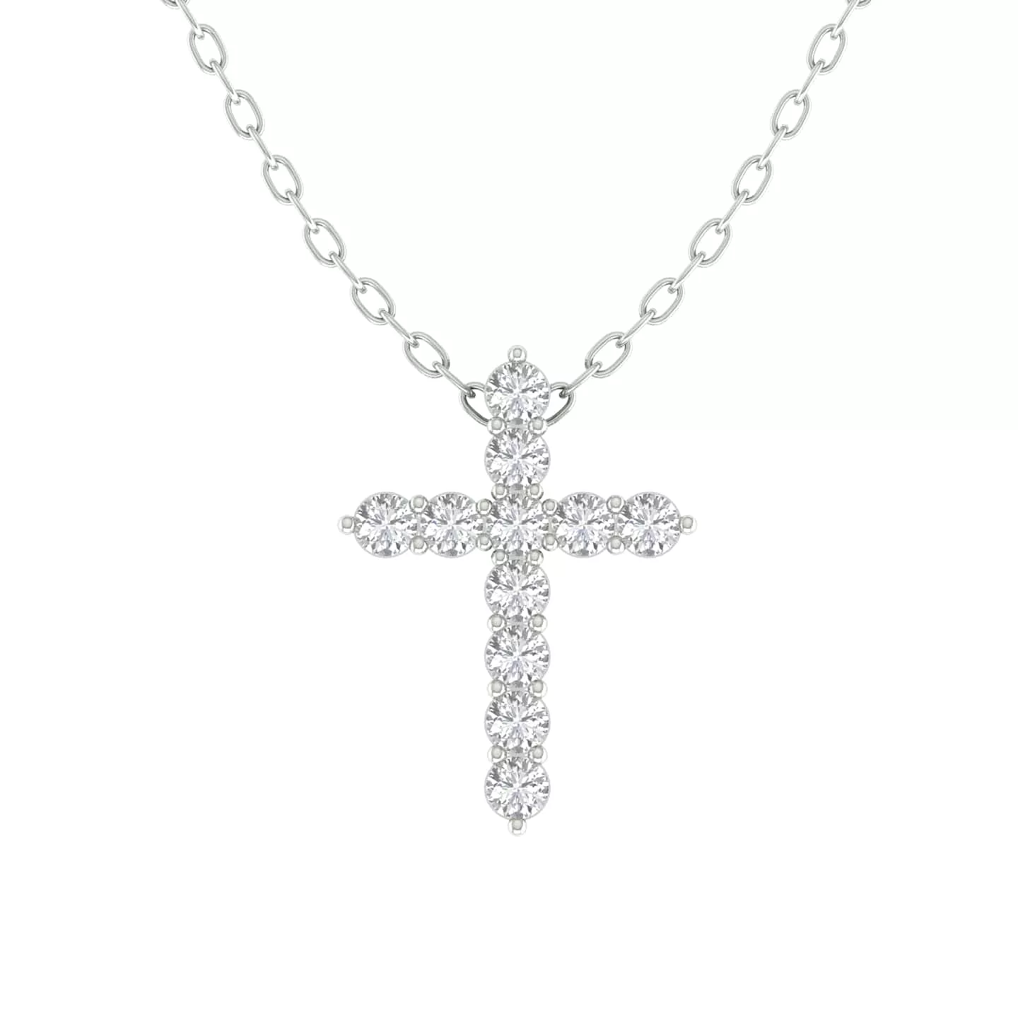 Diamond Cross  in Solid 14K Gold, Lab Grown, Prong Set