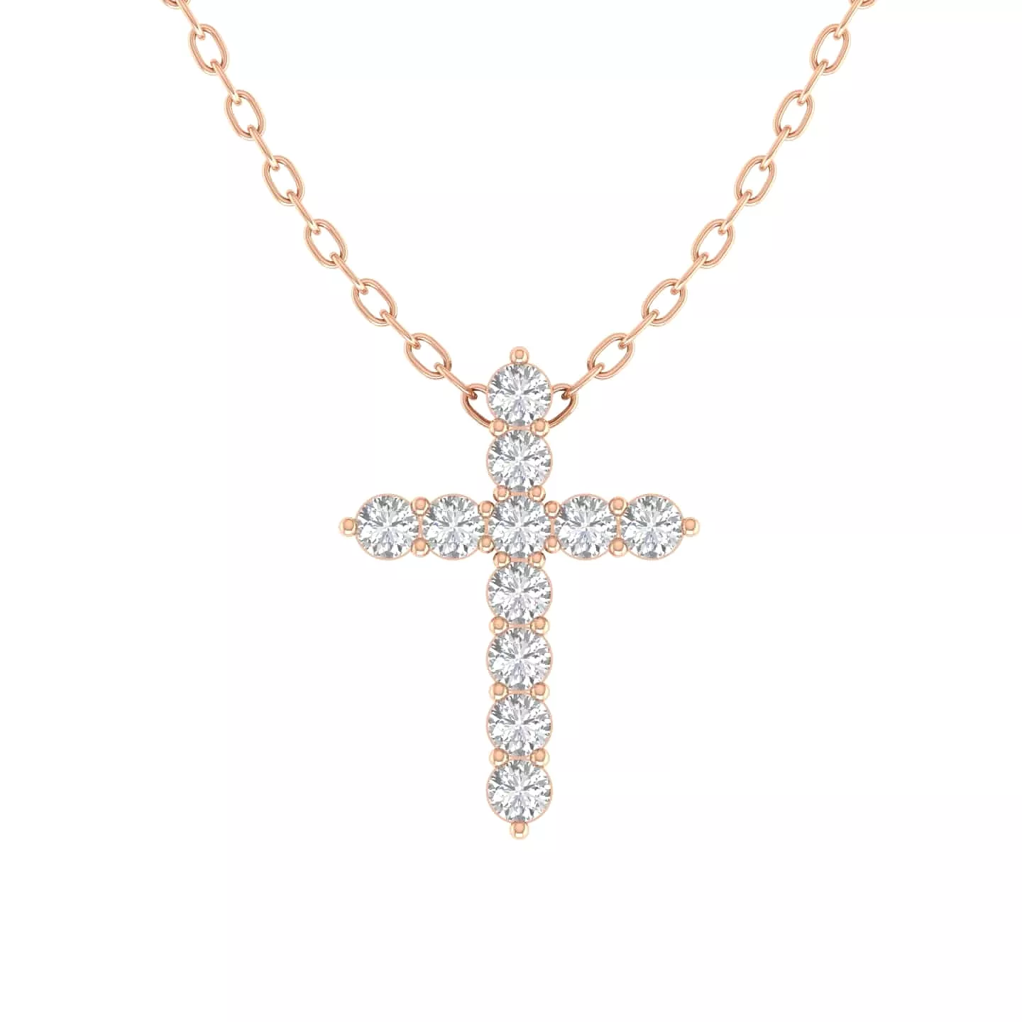 Diamond Cross  in Solid 14K Gold, Lab Grown, Prong Set