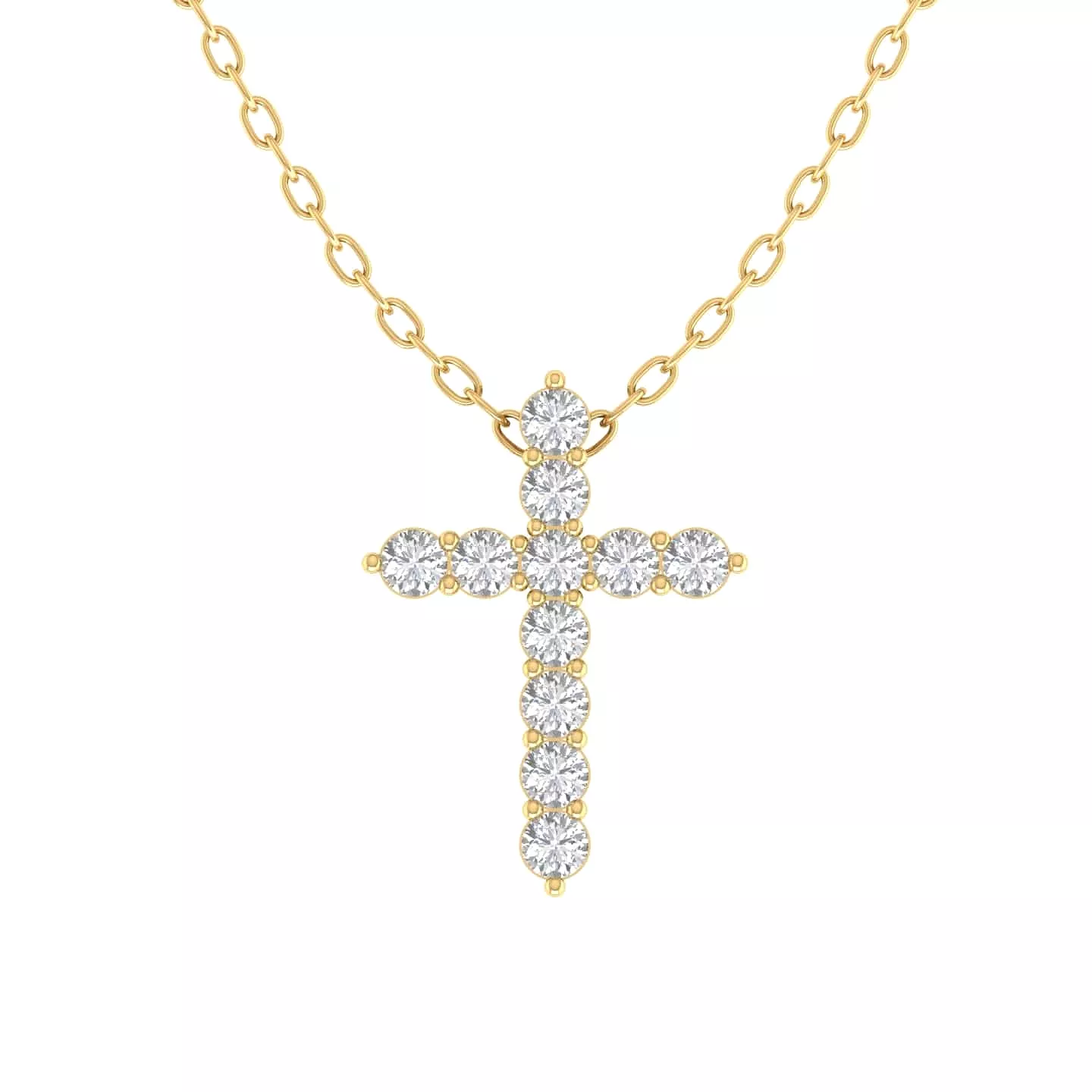 Diamond Cross  in Solid 14K Gold, Lab Grown, Prong Set