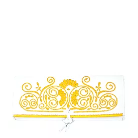 Embroidered Leather Clutch Bag in White, Yellow