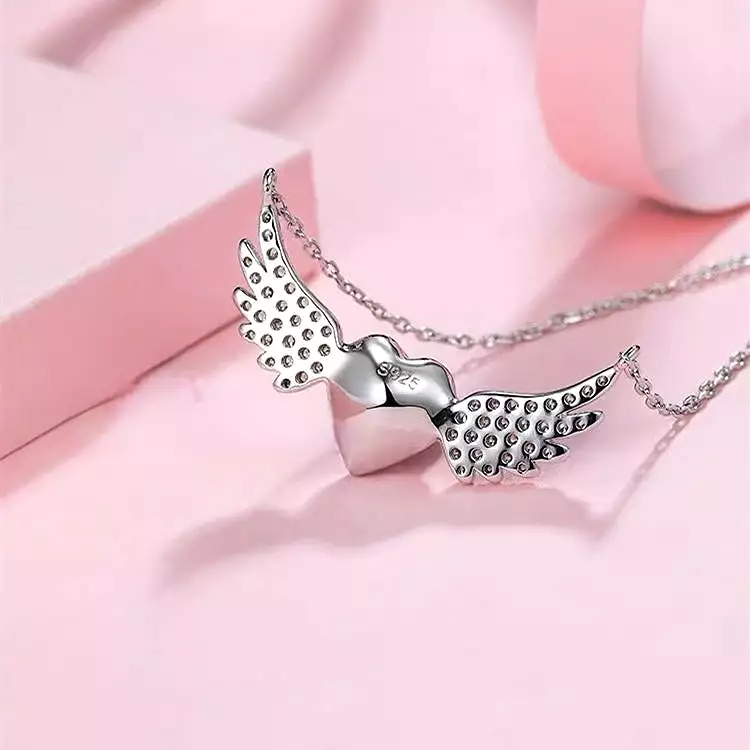 Guarding Angel Wings Hearts Necklace