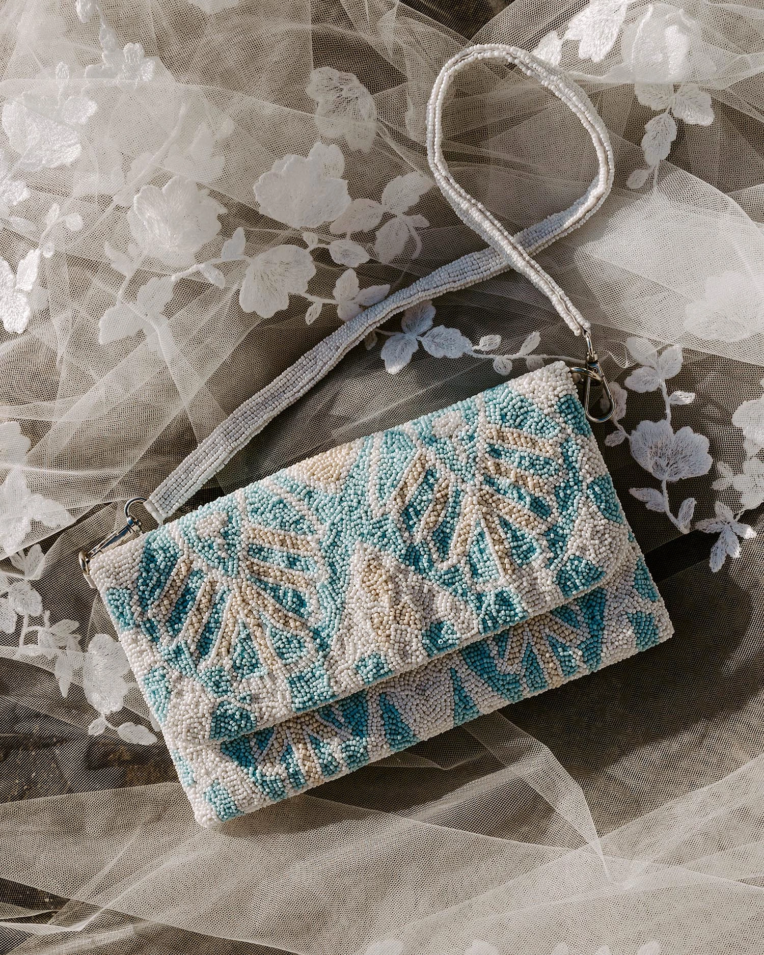 HARMONY - BLUE AND IVORY BEADED SHOULDER BAG