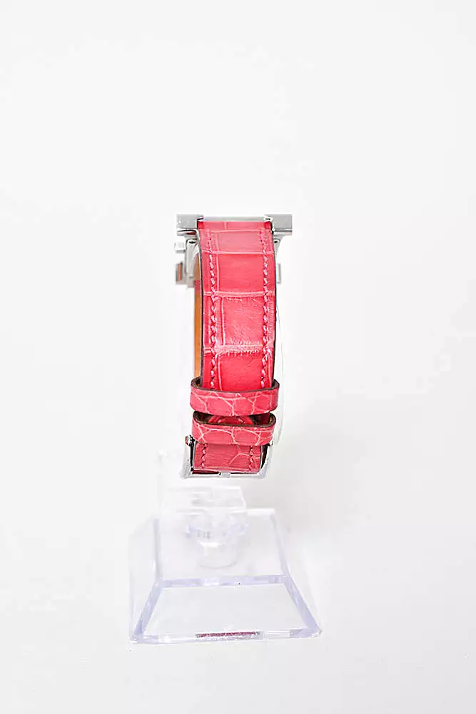 Hermes Pink Alligator Leather Diamond Heure Small Model H Jeu Watch