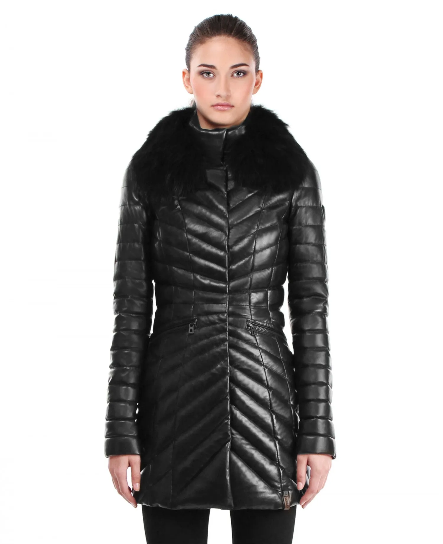 Iris Quilted Leather Puffer Coat