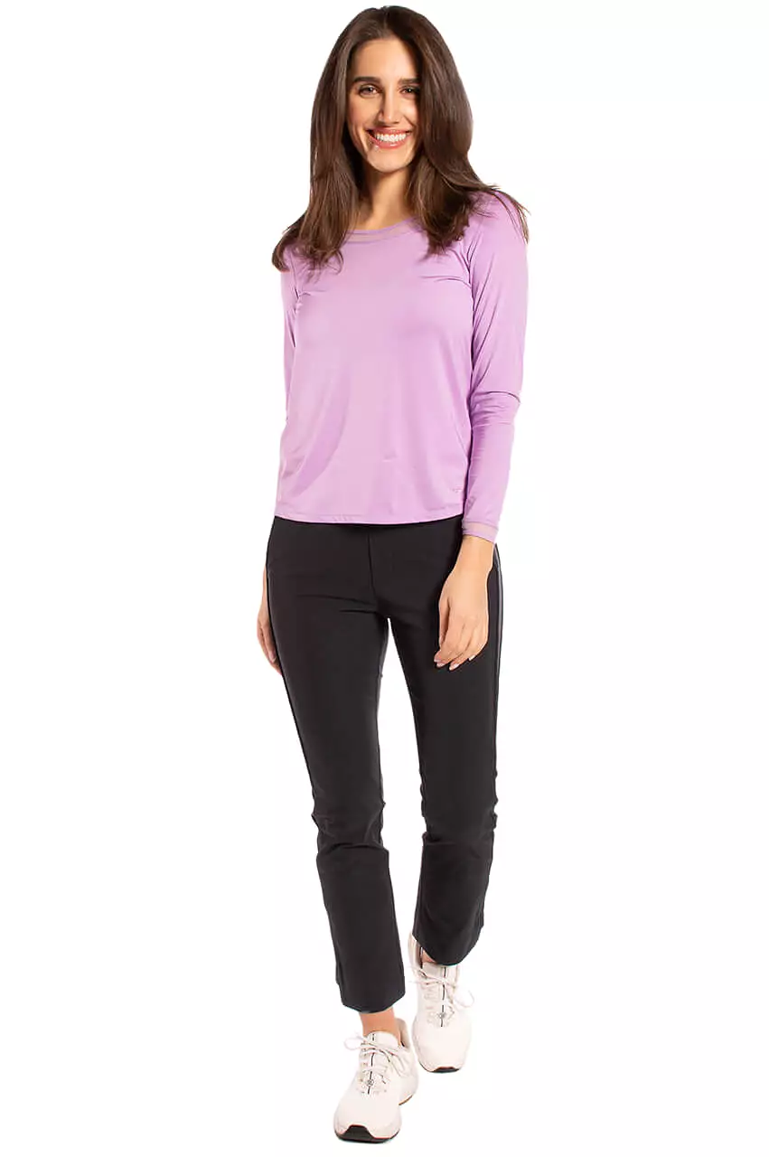 Lavender Long Sleeve Mesh Trim Top