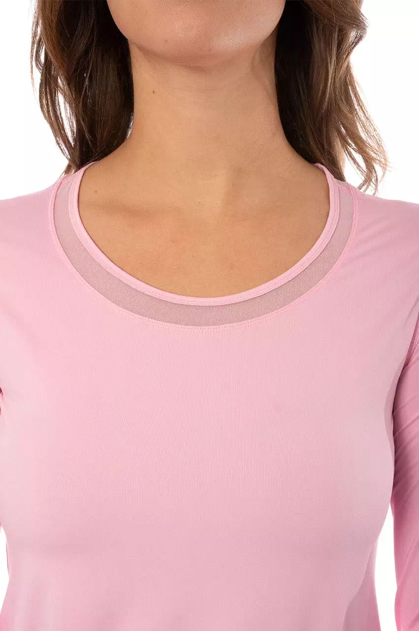 Light Pink Long Sleeve Mesh Trim Top