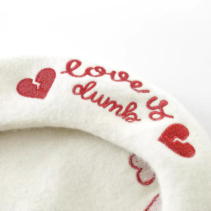 ''LOVE EMBROIDERY'' WHITE BERET BY51030