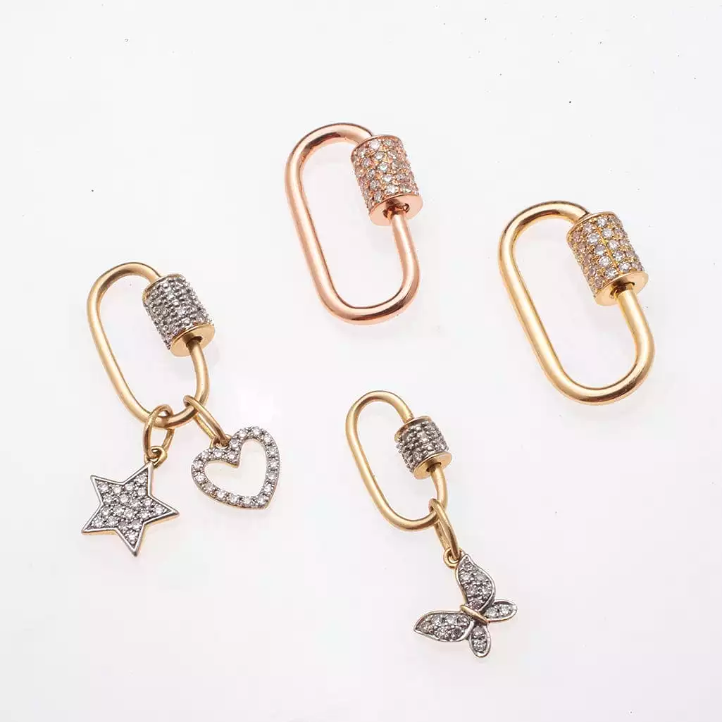 Medium Gold Carabiner Charm Enhancer with Diamonds